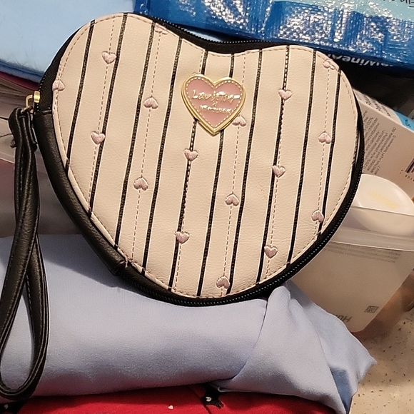 Love Moschino Handbags - Love Moschino Heart-Shaped Black and Cream Clutch